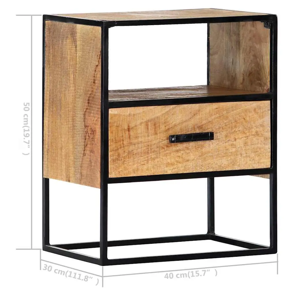 Bedside Table Nightstand Bedroom 40x30x50cm Solid Mango Wood with Steel Legs Brown