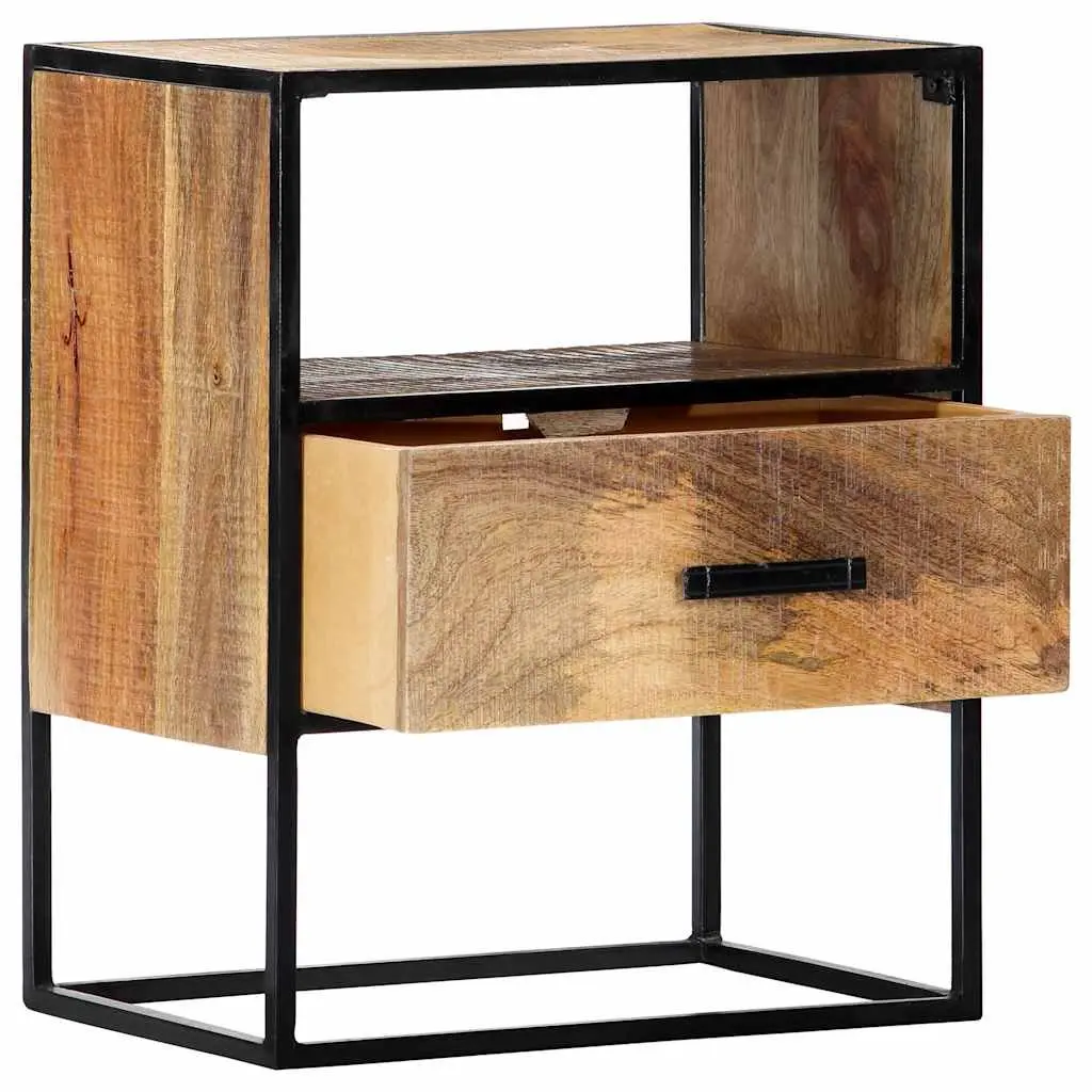 Bedside Table Nightstand Bedroom 40x30x50cm Solid Mango Wood with Steel Legs Brown