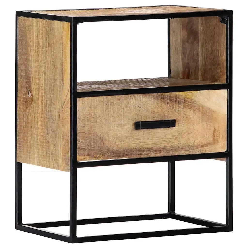 Bedside Table Nightstand Bedroom 40x30x50cm Solid Mango Wood with Steel Legs Brown