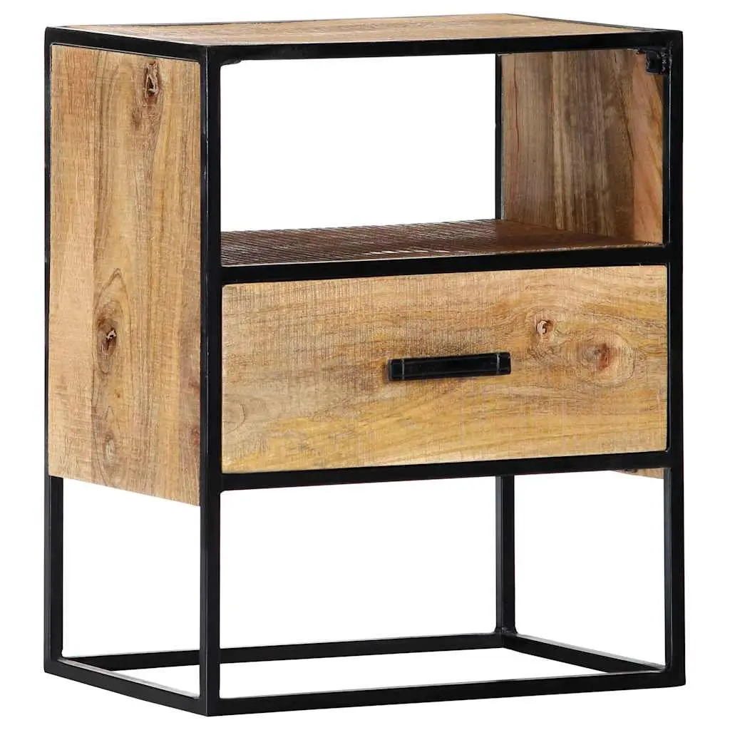 Bedside Table Nightstand Bedroom 40x30x50cm Solid Mango Wood with Steel Legs Brown