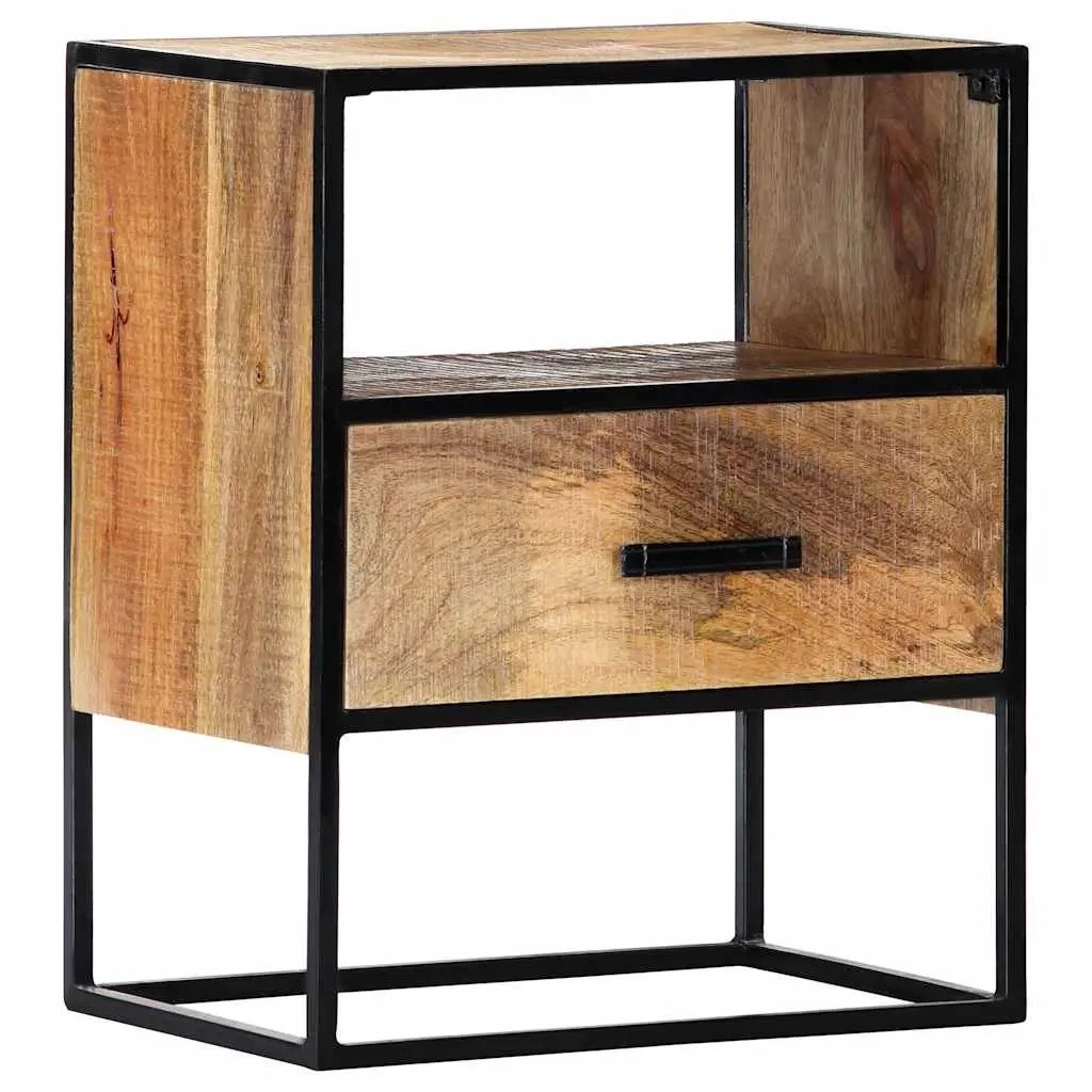 Bedside Table Nightstand Bedroom 40x30x50cm Solid Mango Wood with Steel Legs Brown