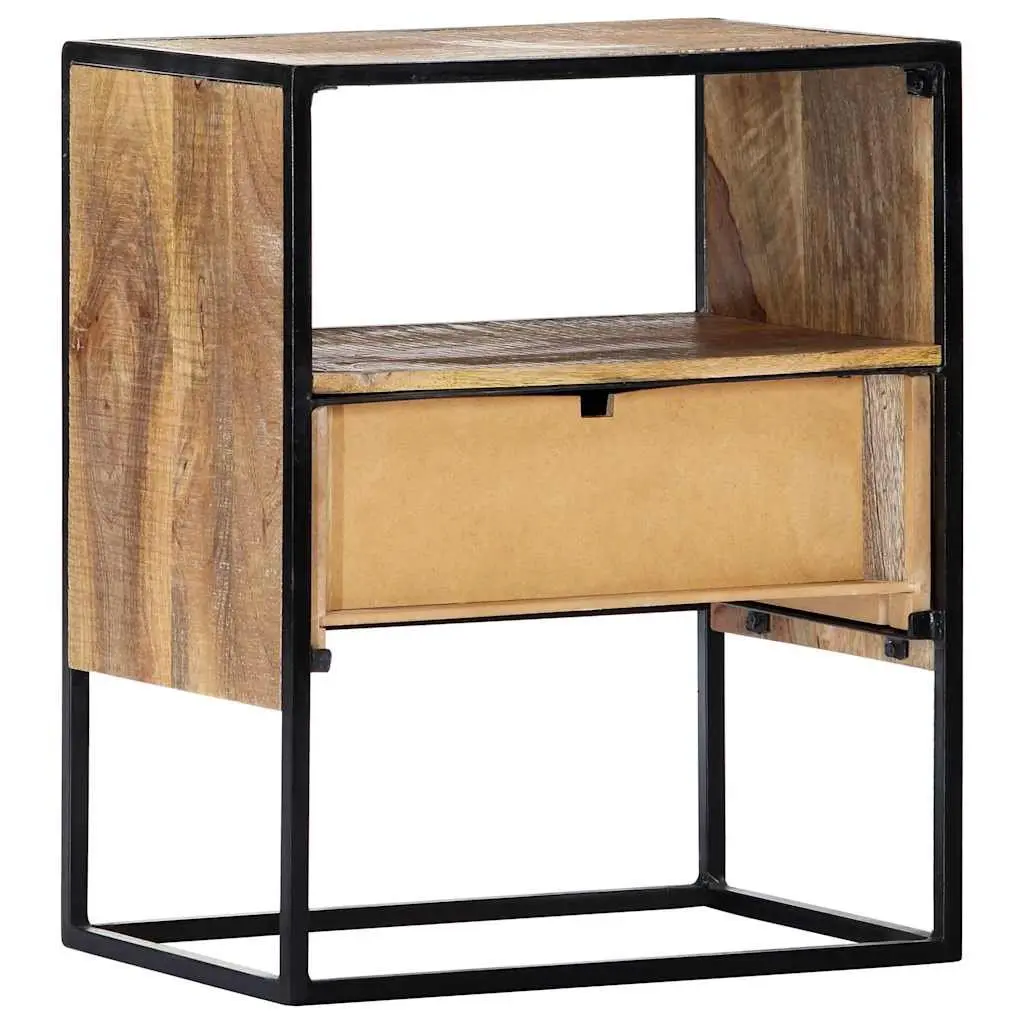 Bedside Table Nightstand Bedroom 40x30x50cm Solid Mango Wood with Steel Legs Brown