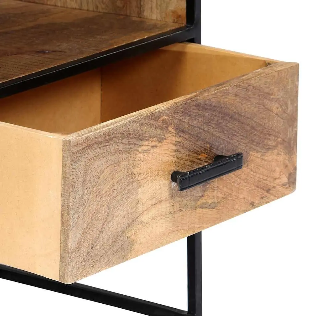 Bedside Table Nightstand Bedroom 40x30x50cm Solid Mango Wood with Steel Legs Brown