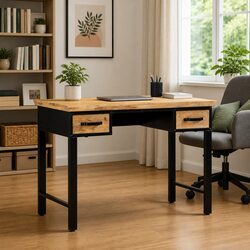 Writing Desk 110x50x76 cm Brown Solid Wood Office Table with 2 Drawers Storage