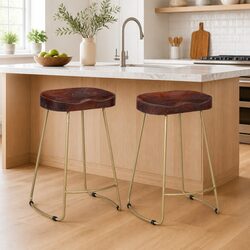 Bar Stools 2 pcs Solid Mango Wood Retro Vintage Kitchen Counter Dining Chair Set