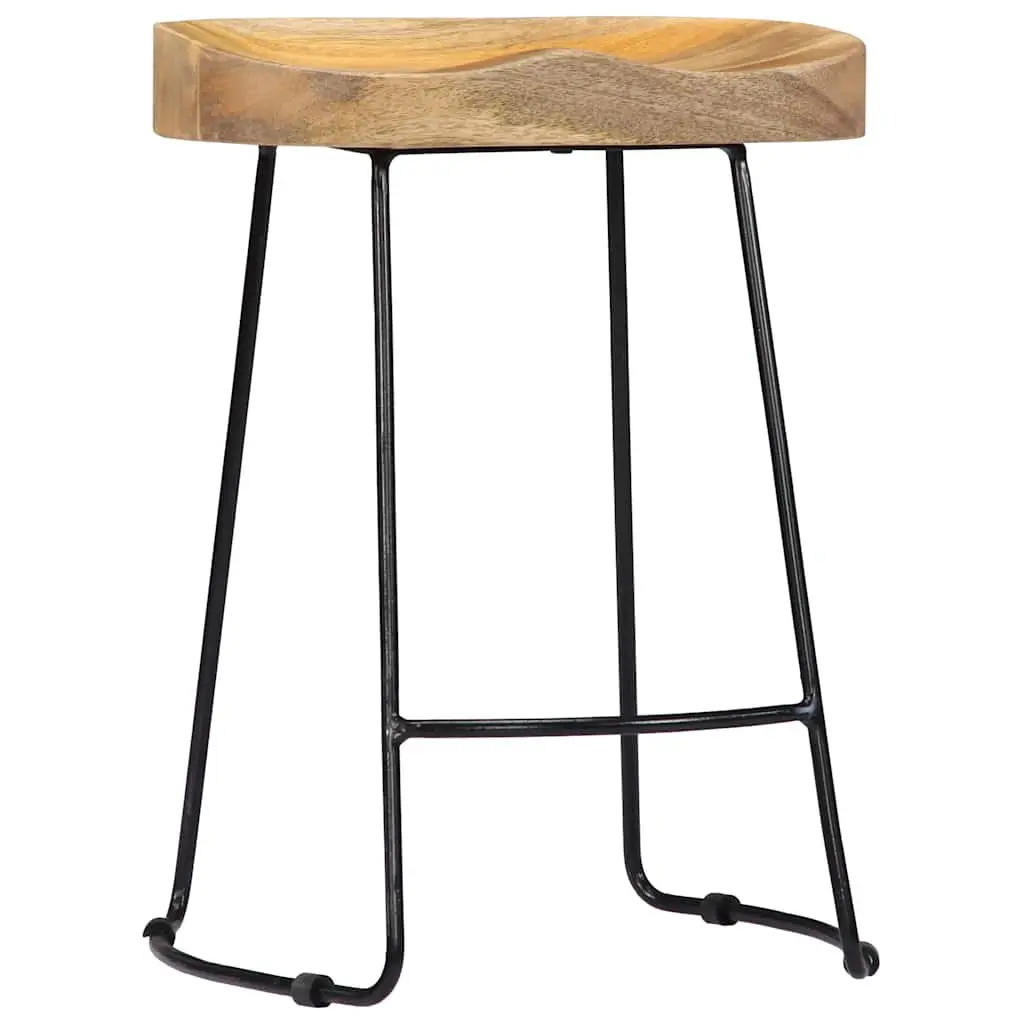 Bar Stools 2 pcs Solid Mango Wood Brown Retro Vintage Industrial Pub Chair