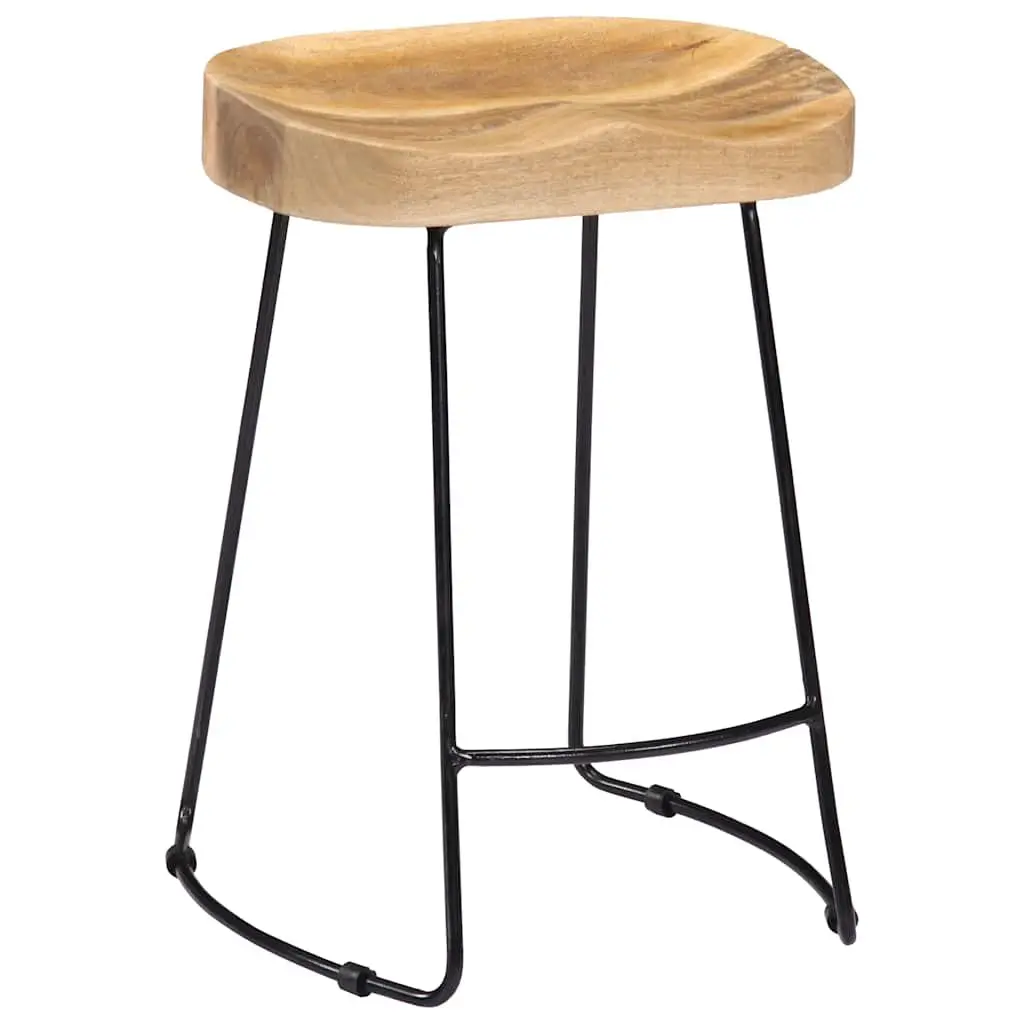 Bar Stools 2 pcs Solid Mango Wood Brown Retro Vintage Industrial Pub Chair