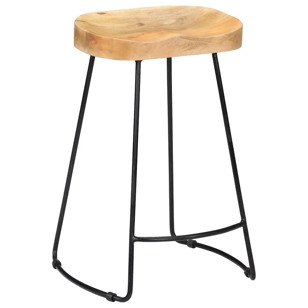 Bar Stools 2 pcs Solid Mango Wood Retro Vintage Kitchen Counter Dining Chair