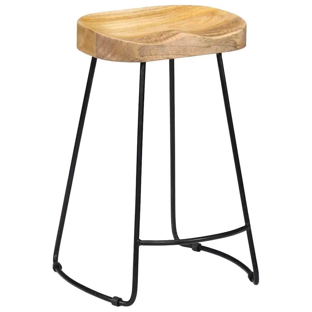 Bar Stools 2 pcs Solid Mango Wood Retro Vintage Kitchen Counter Dining Chair