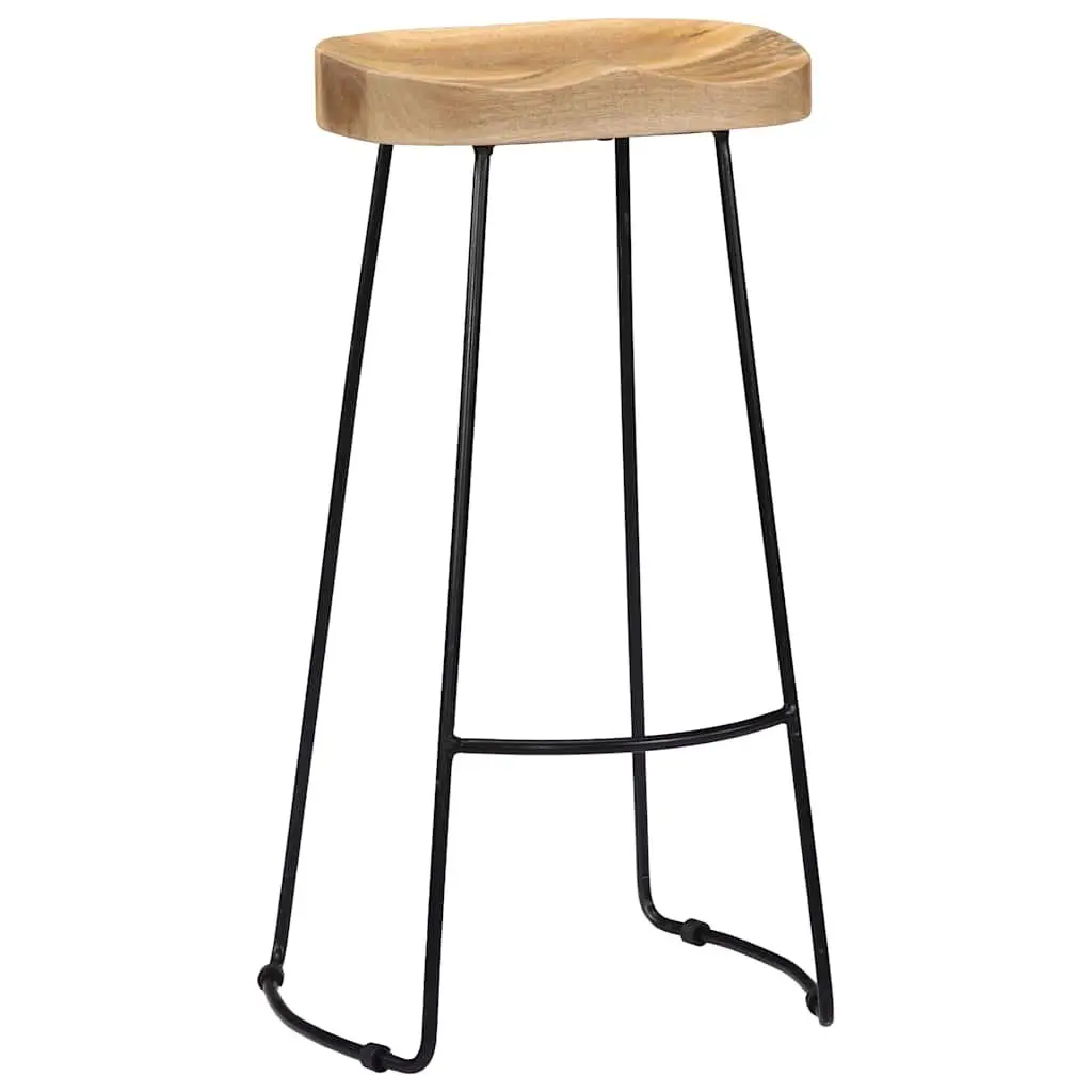 Bar Stools 2 pcs Solid Mango Wood Retro Vintage Wooden Kitchen Counter Seat