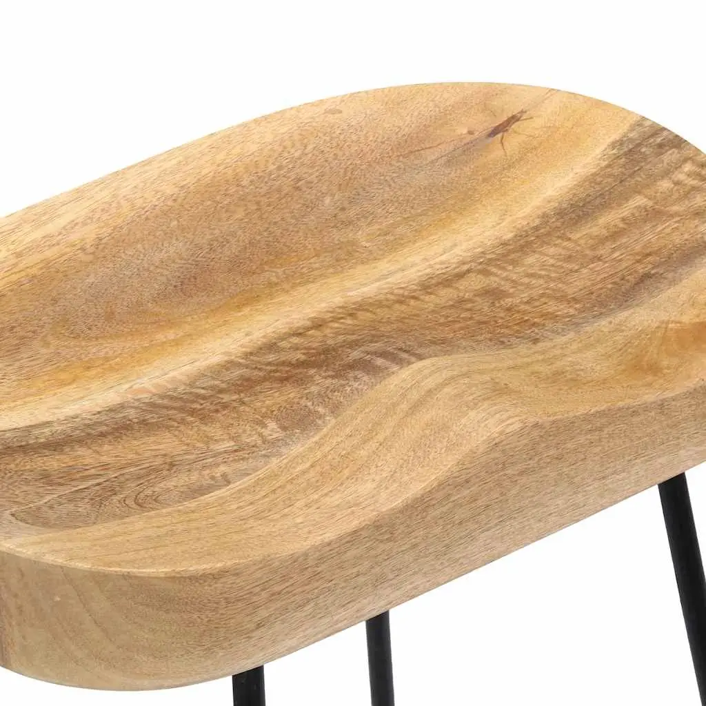 Bar Stools 2 pcs Solid Mango Wood Retro Vintage Wooden Kitchen Counter Seat