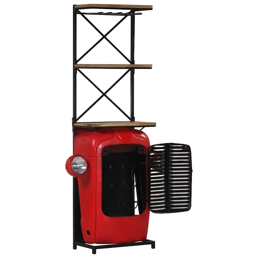 Solid Mango Wood Wine Cabinet for Bar 49x31x172cm Red 2 Shelves 9 Bottle Holders