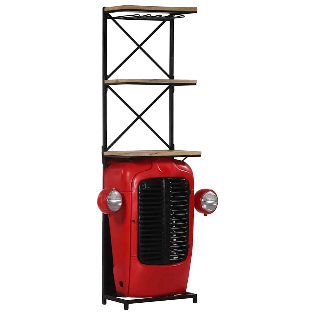 Solid Mango Wood Wine Cabinet for Bar 49x31x172cm Red 2 Shelves 9 Bottle Holders