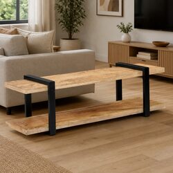 Mango Wood TV Stand 130x40x40 cm with Iron Legs