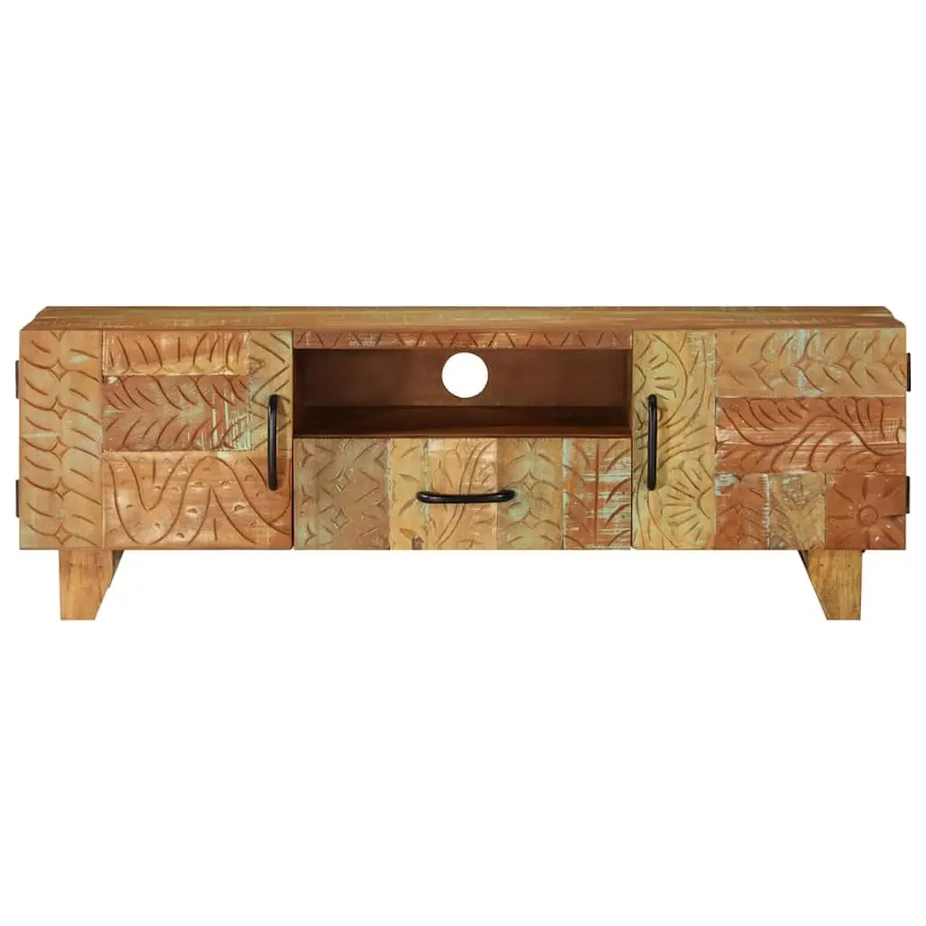 TV Cabinet 120x30x40 cm Solid Reclaimed Wood Hand Carved Doors Drawer Storage