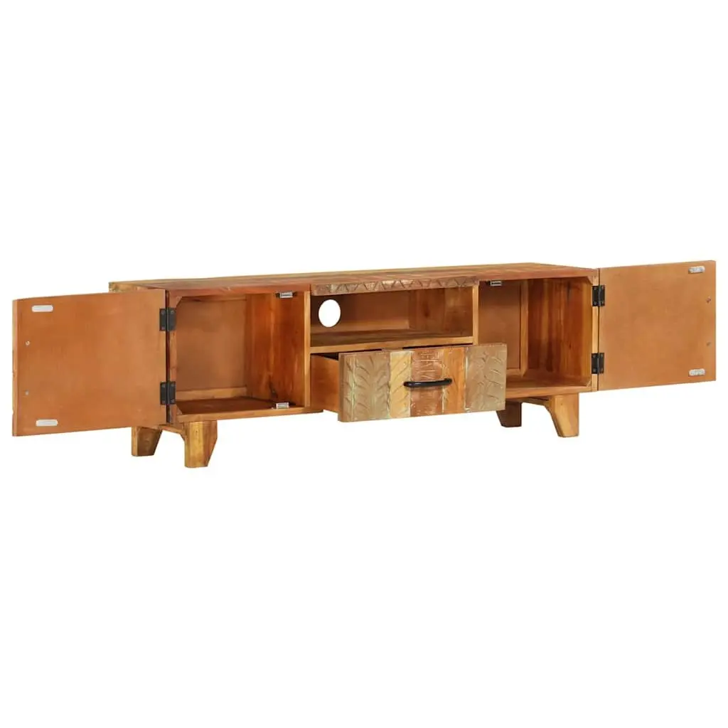 TV Cabinet 120x30x40 cm Solid Reclaimed Wood Hand Carved Doors Drawer Storage