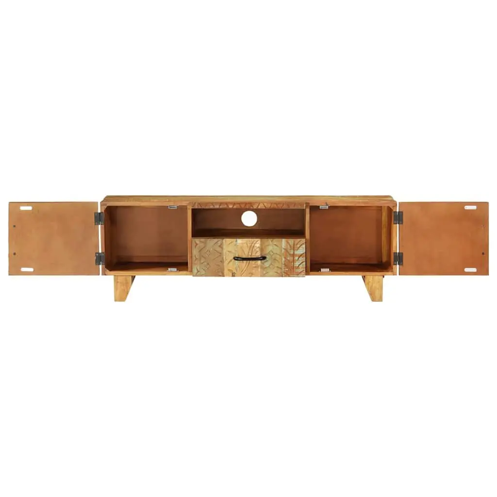 TV Cabinet 120x30x40 cm Solid Reclaimed Wood Hand Carved Doors Drawer Storage