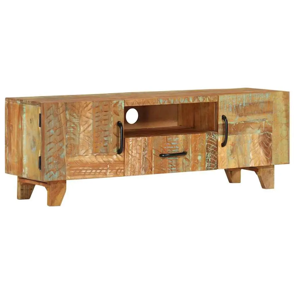 TV Cabinet 120x30x40 cm Solid Reclaimed Wood Hand Carved Doors Drawer Storage