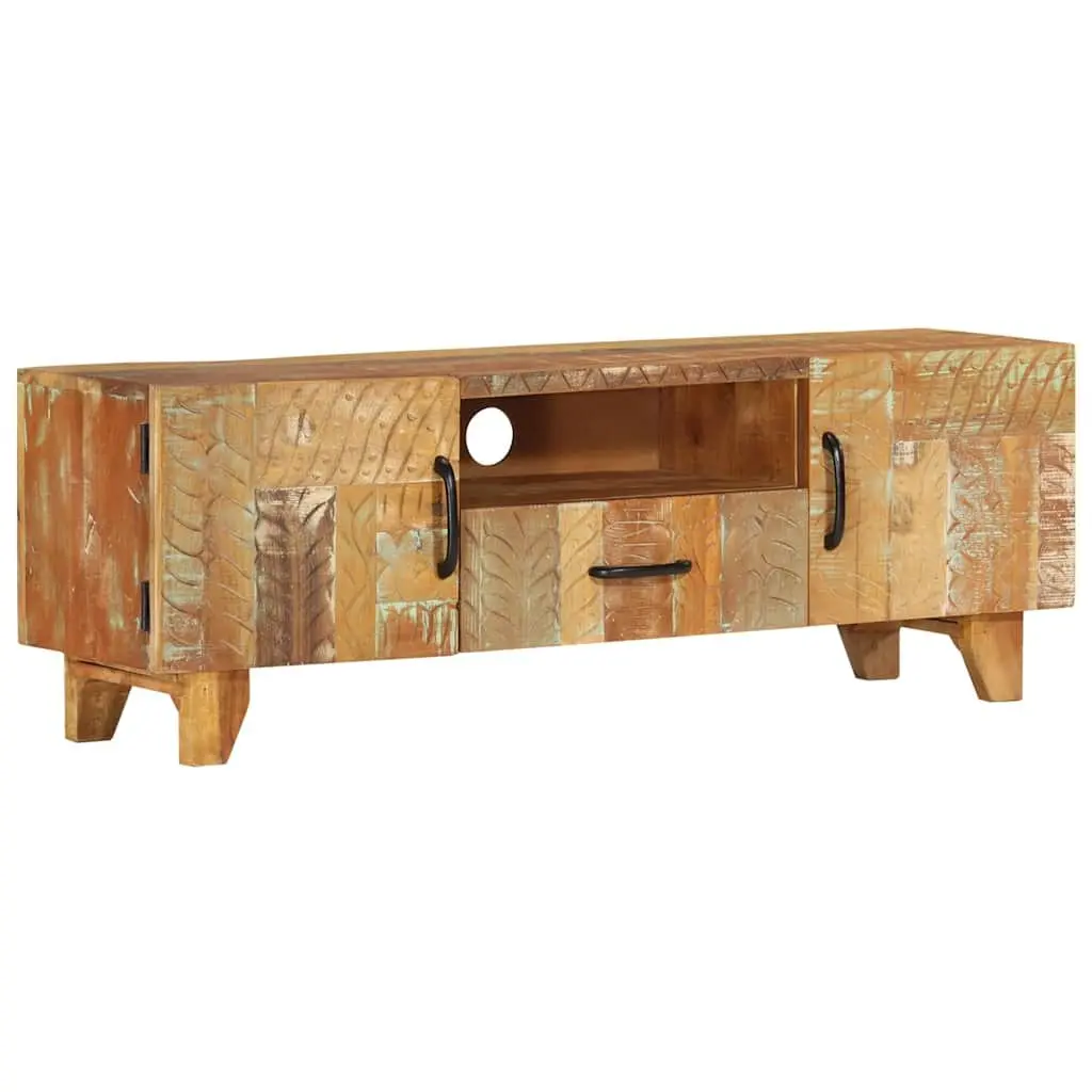 TV Cabinet 120x30x40 cm Solid Reclaimed Wood Hand Carved Doors Drawer Storage