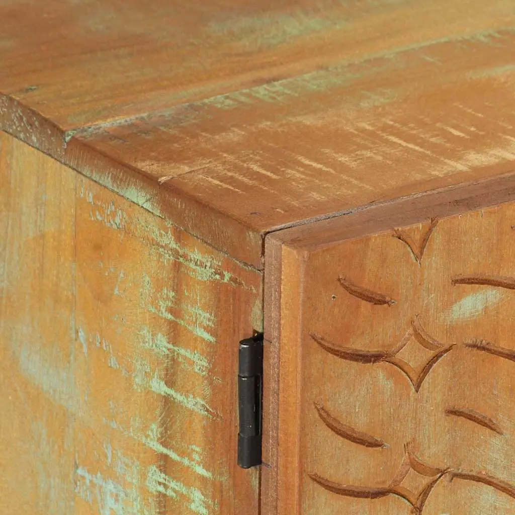 TV Cabinet 120x30x40 cm Solid Reclaimed Wood Hand Carved Doors Drawer Storage