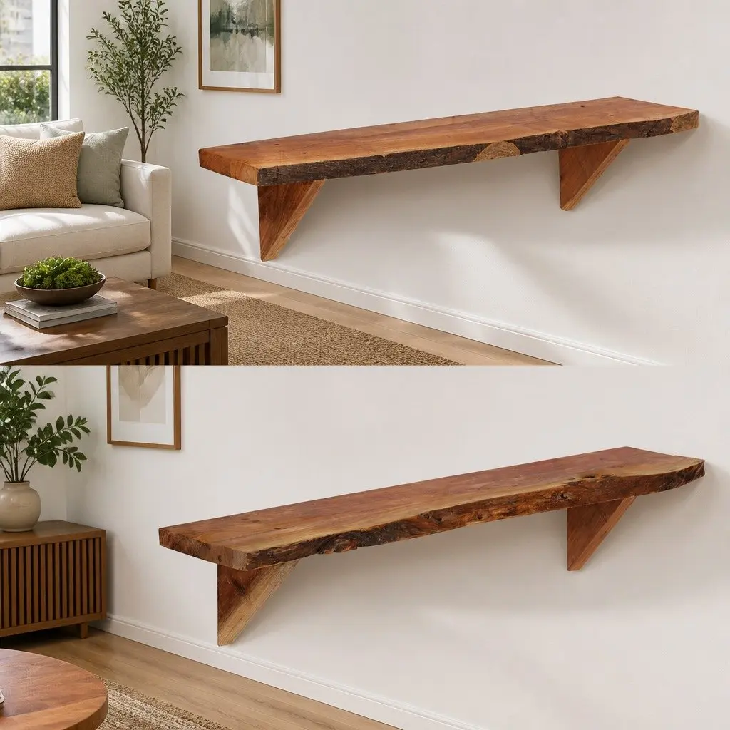 Wall Shelves for Home 90x20x18 cm Solid Acacia Wood Brown Rustic Storage Display 2 Piece
