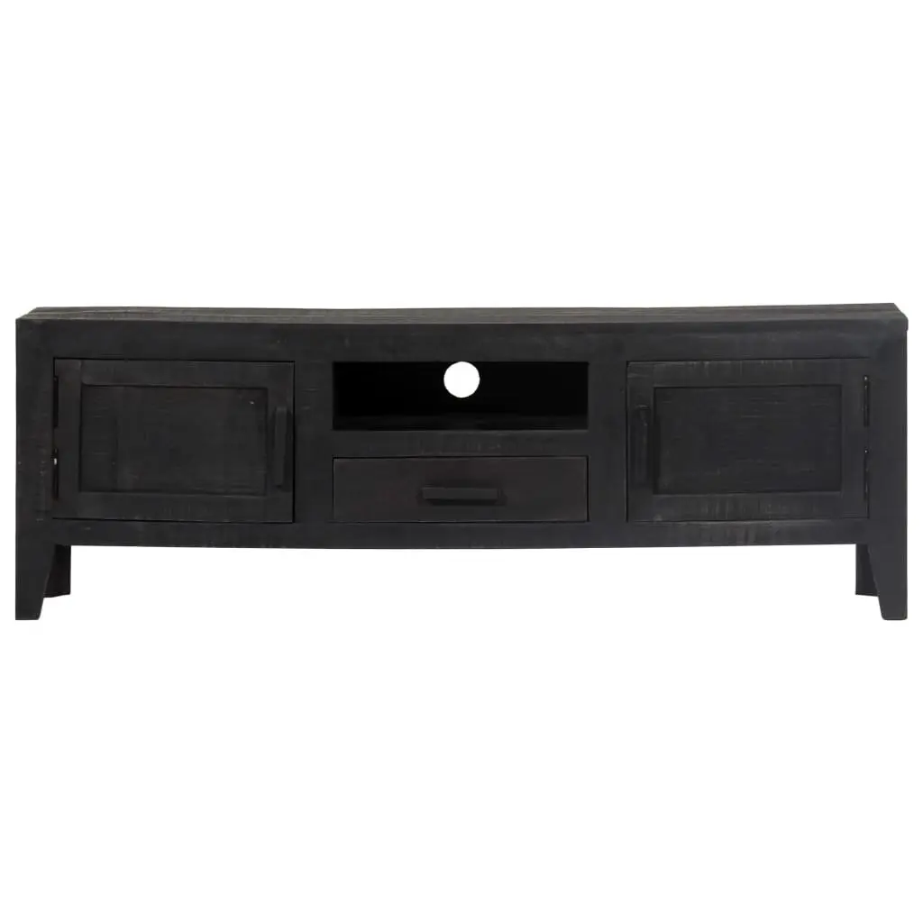 TV Cabinet Black Living Room 118x30x40cm Solid Mango Wood Storage Unit