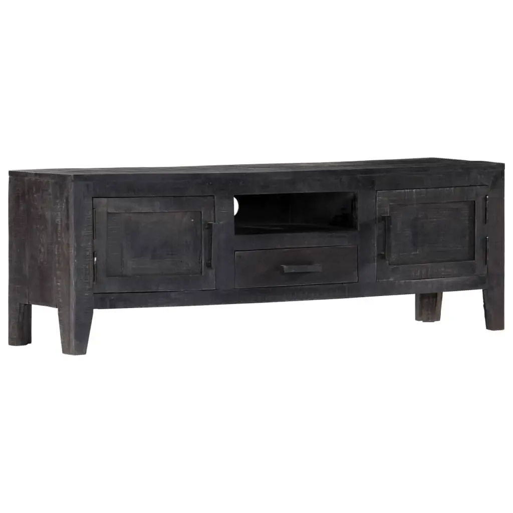 TV Cabinet Black Living Room 118x30x40cm Solid Mango Wood Storage Unit