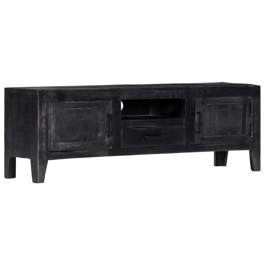 TV Cabinet Black Living Room 118x30x40cm Solid Mango Wood Storage Unit