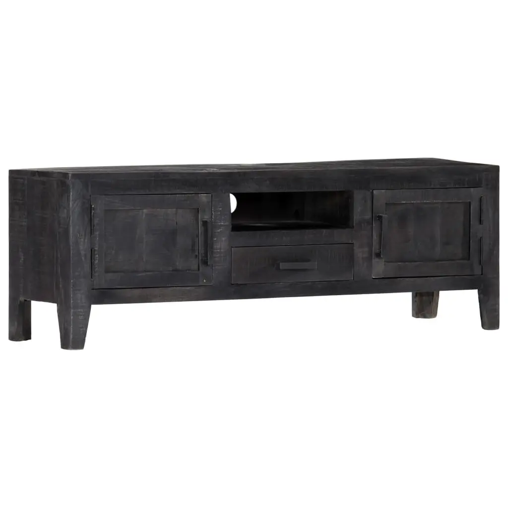 TV Cabinet Black Living Room 118x30x40cm Solid Mango Wood Storage Unit