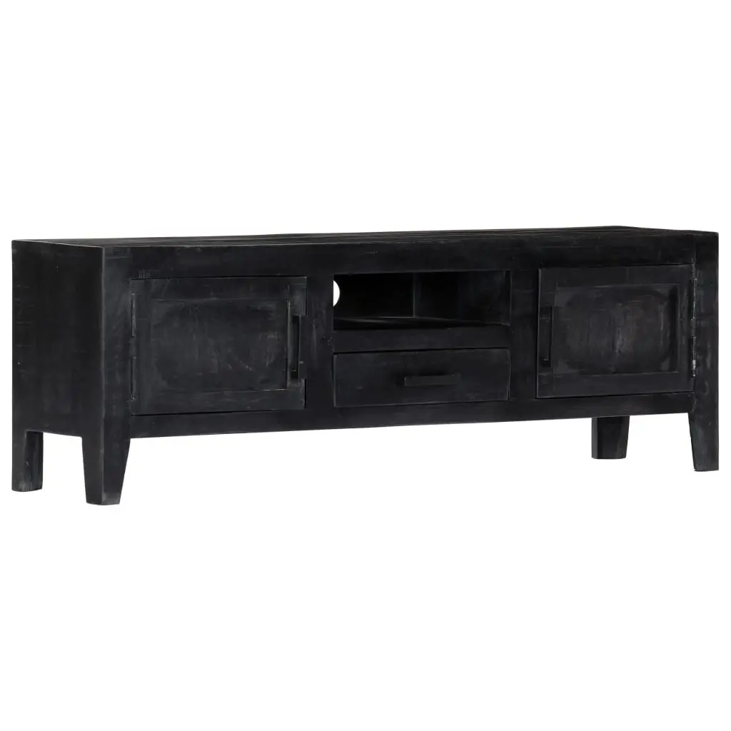 TV Cabinet Black Living Room 118x30x40cm Solid Mango Wood Storage Unit