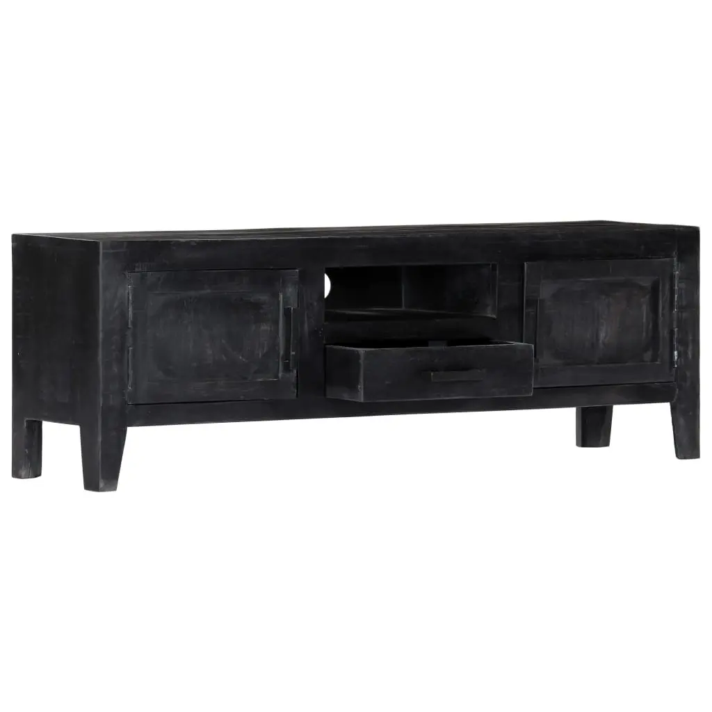 TV Cabinet Black Living Room 118x30x40cm Solid Mango Wood Storage Unit
