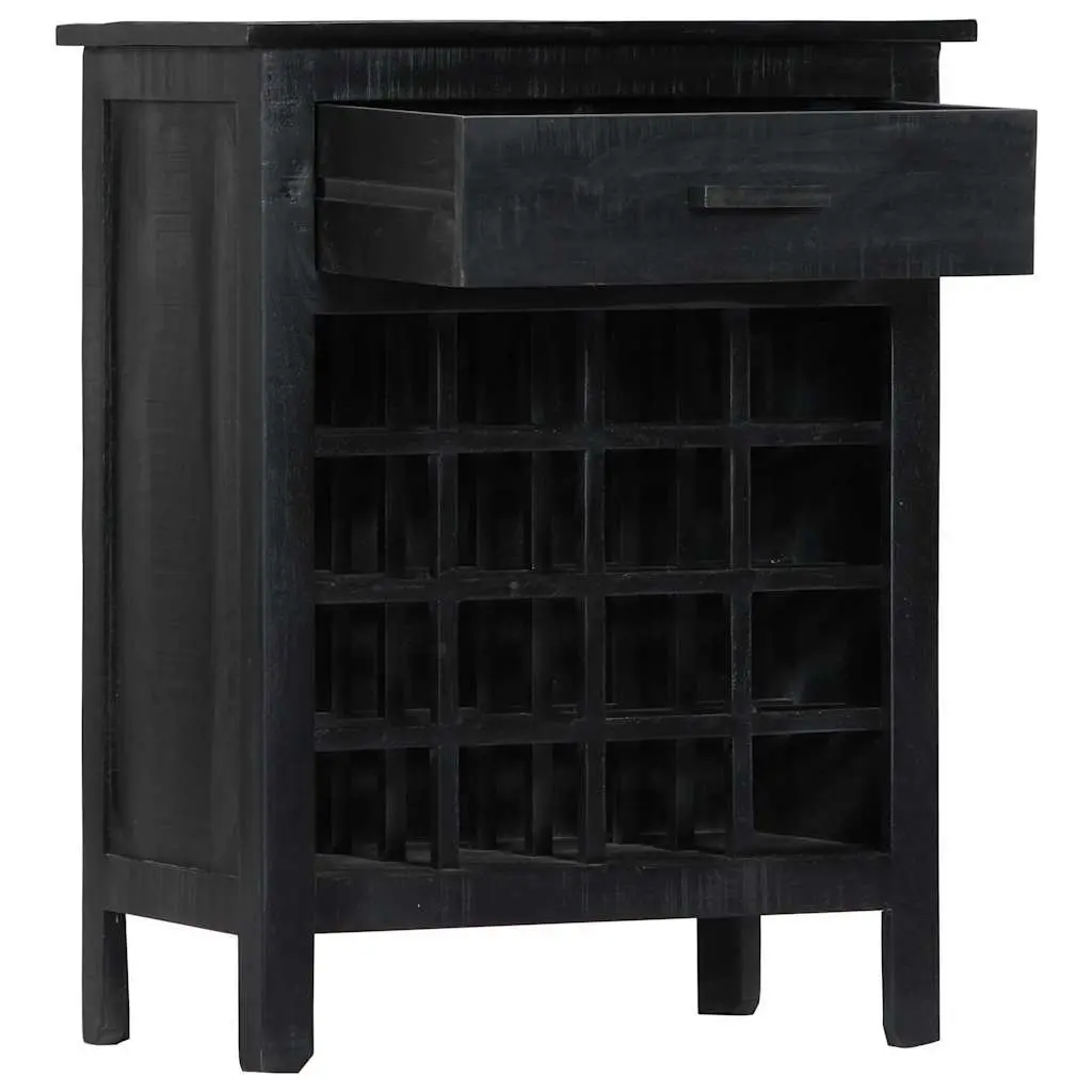 Wine Rack Black Wooden Storage Cabinet Display Stand Mango Wood 56x35x75cm