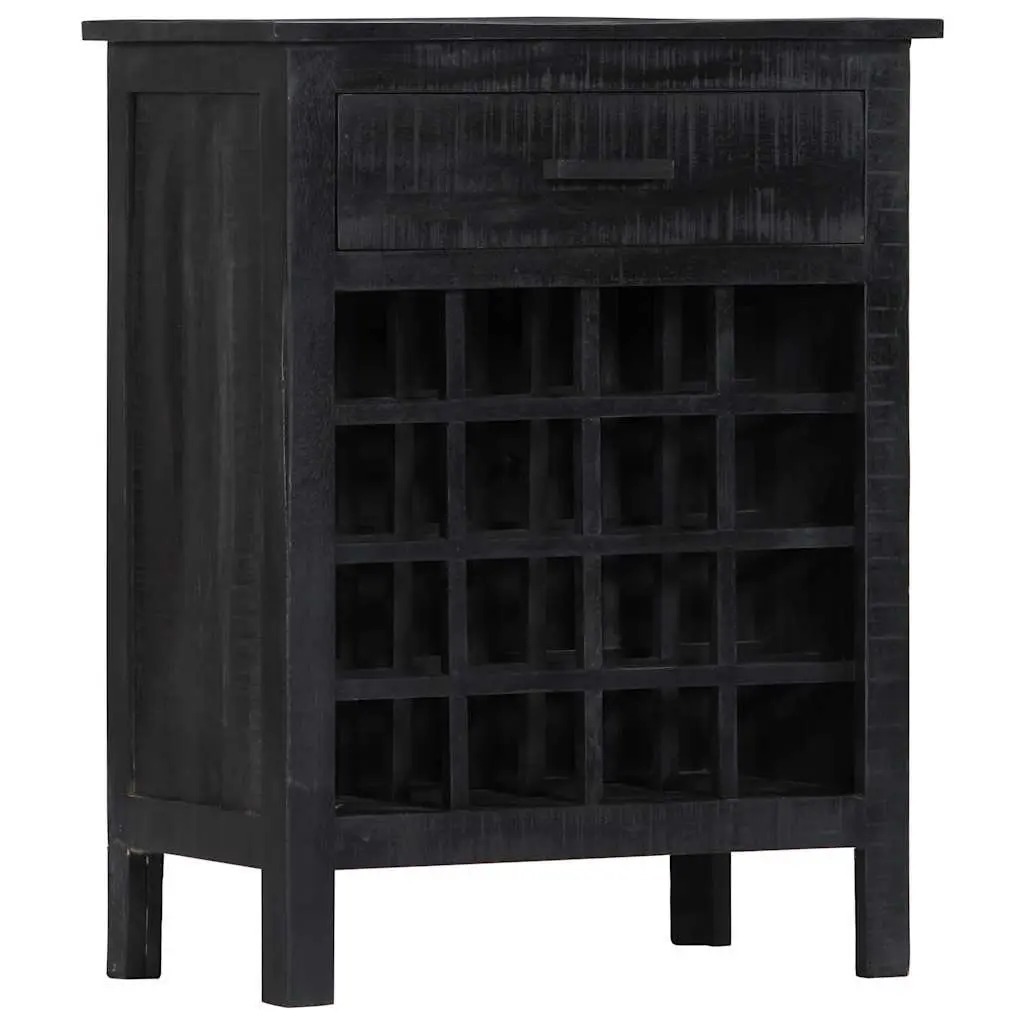 Wine Rack Black Wooden Storage Cabinet Display Stand Mango Wood 56x35x75cm