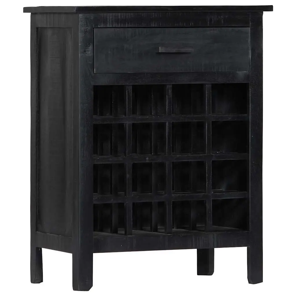 Wine Rack Black Wooden Storage Cabinet Display Stand Mango Wood 56x35x75cm