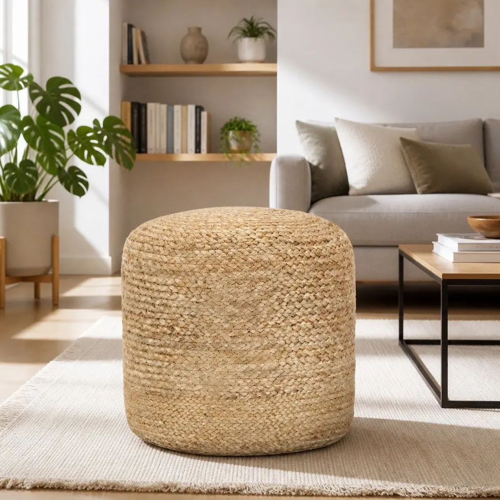 Handmade Pouffe Footstool 40x45 cm Brown Jute Braided Comfortable Home Decor