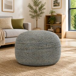 Handmade Jute Pouffe Footrest Olive Green 45x30cm Braided Foot Stool