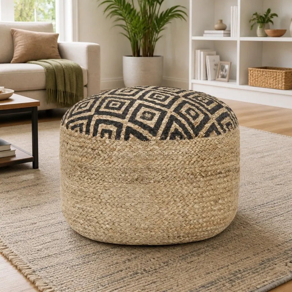 Black Braided Jute Pouffe Footstool