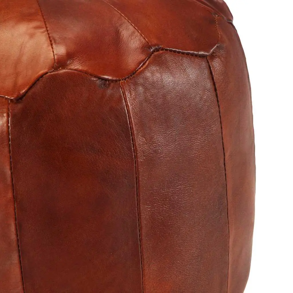 Pouffe Footstool Ottoman Tan Goat Leather Home Decor Relaxation Seating 40 x 35 cm