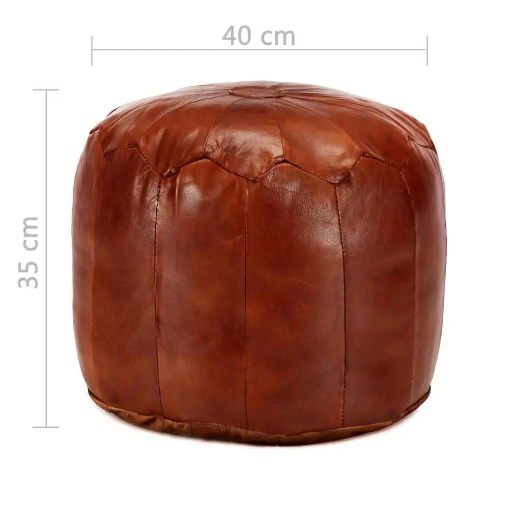 Pouffe Footstool Ottoman Tan Goat Leather Home Decor Relaxation Seating 40 x 35 cm