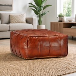 Dimensions and Specs of Goat Leather Pouffe Footstool