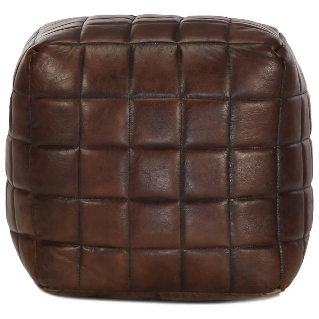 Pouffe Footstool Ottoman Seat Modern Home Furniture Living Room Bedroom 40 x 40 x 40 cm Brown Goat Leather Cotton Filling