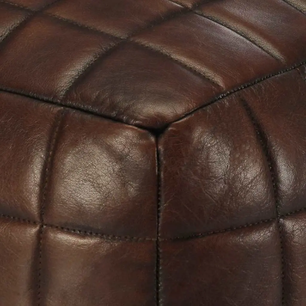 Pouffe Footstool Ottoman Seat Modern Home Furniture Living Room Bedroom 40 x 40 x 40 cm Brown Goat Leather Cotton Filling