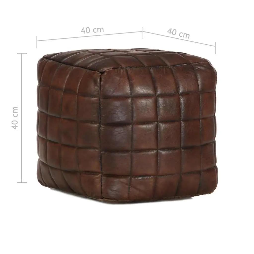 Pouffe Footstool Ottoman Seat Modern Home Furniture Living Room Bedroom 40 x 40 x 40 cm Brown Goat Leather Cotton Filling