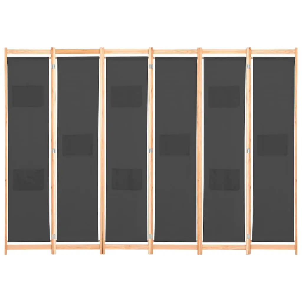 6-Panel Room Divider Grey Freestanding Folding Privacy Screen Partition