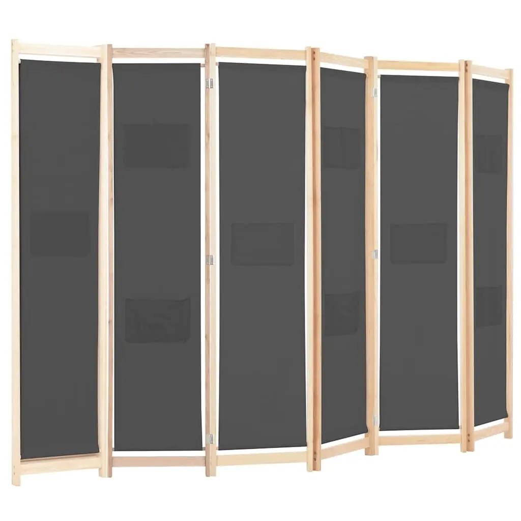 6-Panel Room Divider Grey Freestanding Folding Privacy Screen Partition
