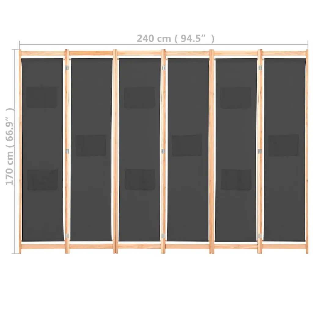 6-Panel Room Divider Grey Freestanding Folding Privacy Screen Partition