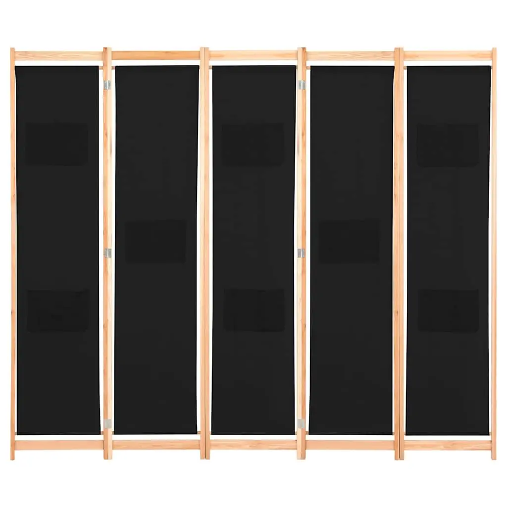 5-Panel Room Divider Freestanding Wooden Frame Fabric Screen Partition Folding