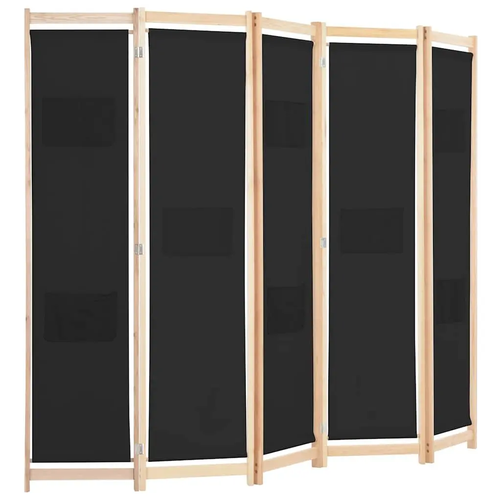 5-Panel Room Divider Freestanding Wooden Frame Fabric Screen Partition Folding