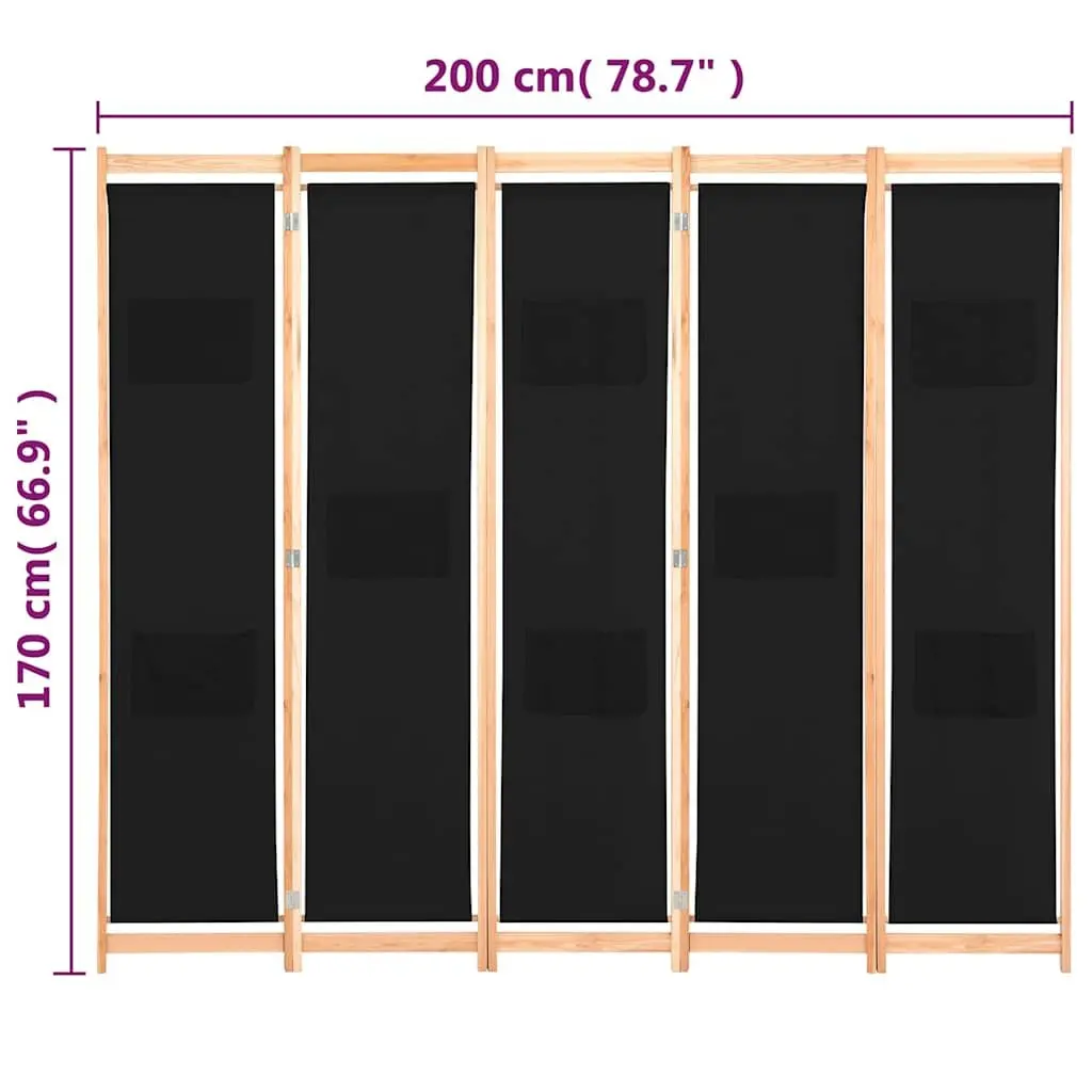 5-Panel Room Divider Freestanding Wooden Frame Fabric Screen Partition Folding