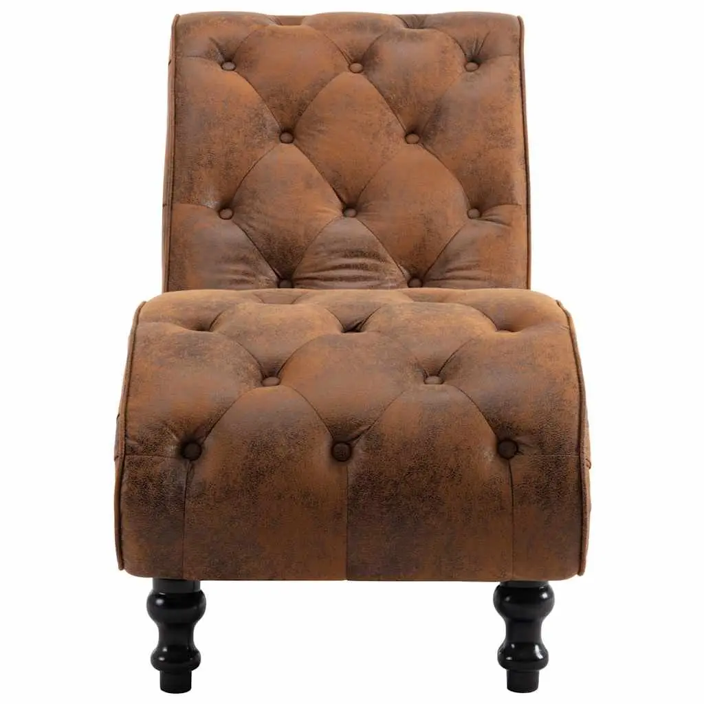 Chaise Lounge for Living Room Brown Faux Suede Leather Padded